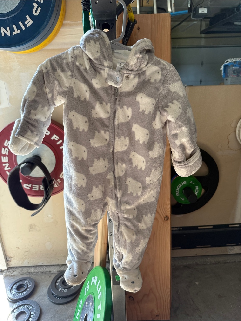 Unbranded Gray Polar Bear Fleece Footie One-Piece for Kids